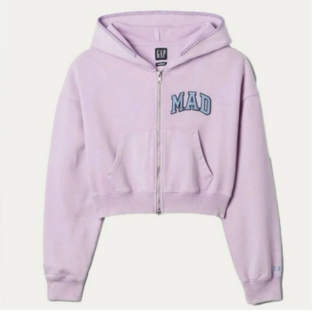 MadHappy X Gap Collab Cropped Lavender Embroidered Hoodie Sweatshirt NWT